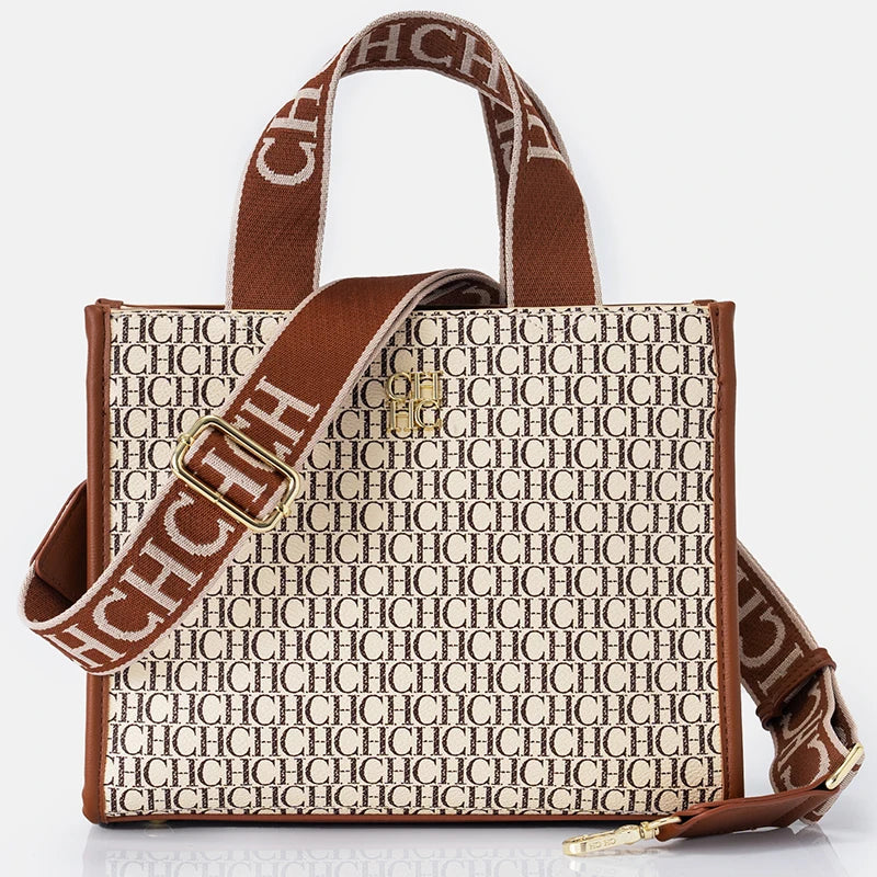 Monogram Print Metal Logo Women's Luxury Handbag