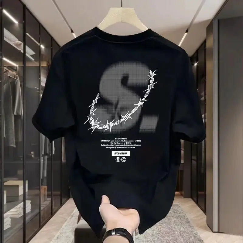 Men's Cotton Print T-Shirt Loose Fit Pullover T-Shirt Men's