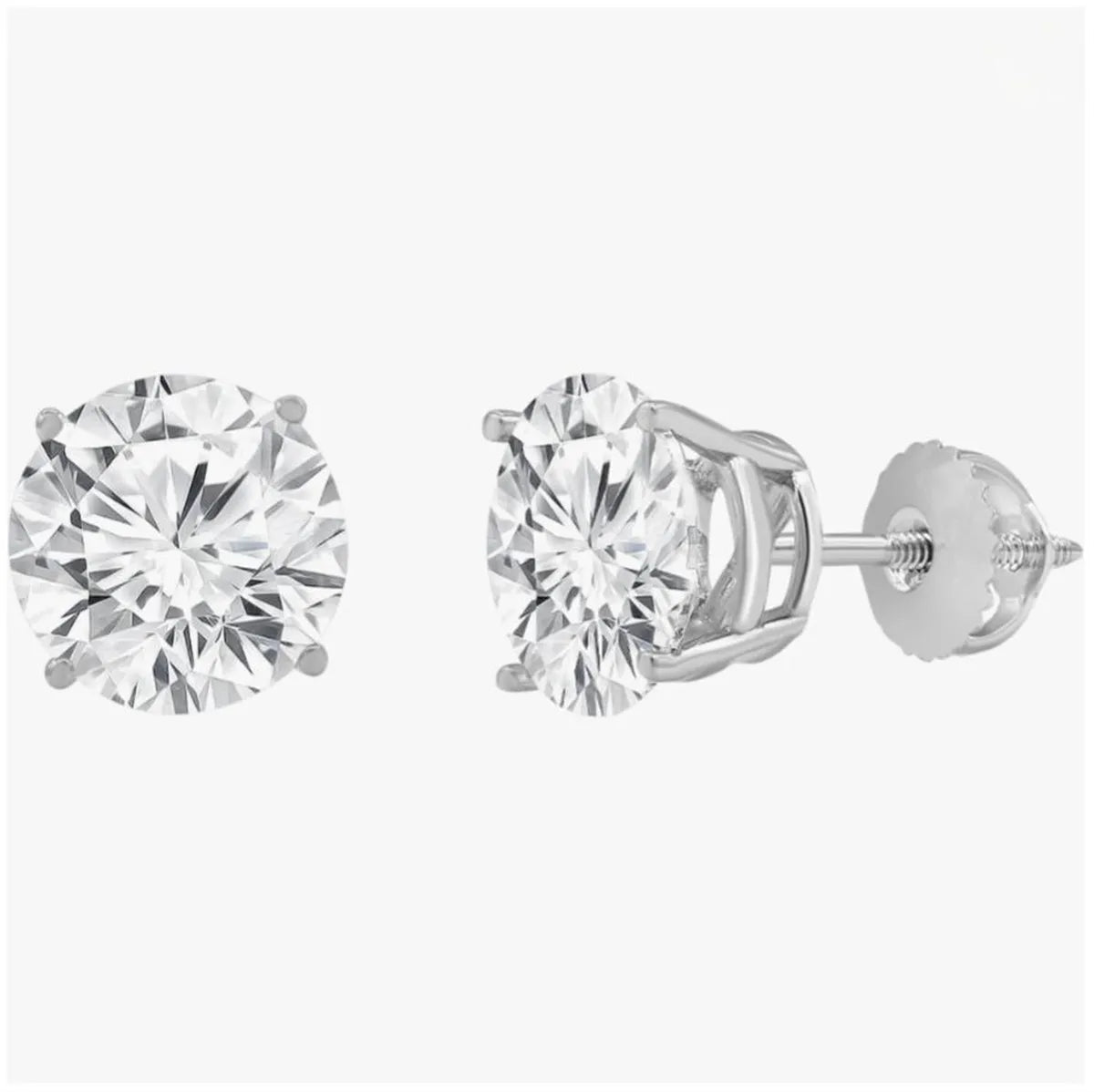 Pair of diamond stud earrings on a white background