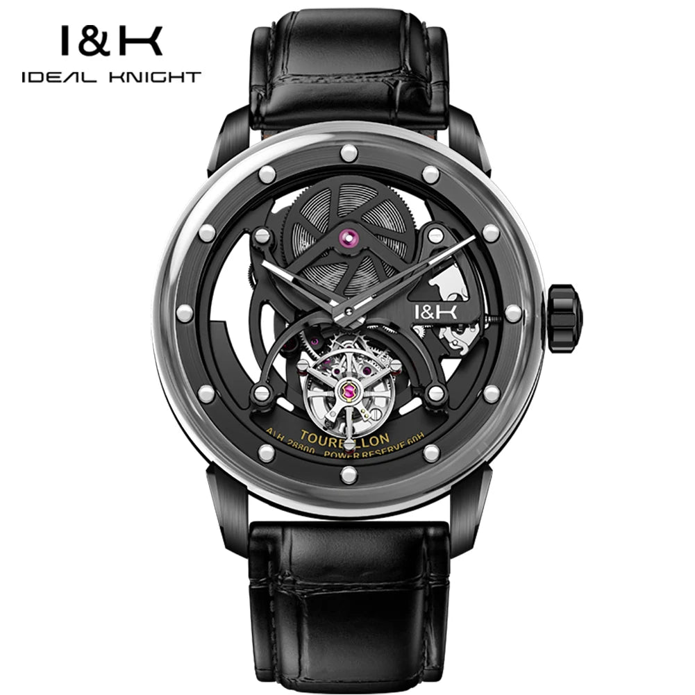 IDEAL KNIGHT Real Tourbillon Watches for Men High-end Luxury Transparent Hollowed Fully Automatic Mechanical Wristwatch 6809