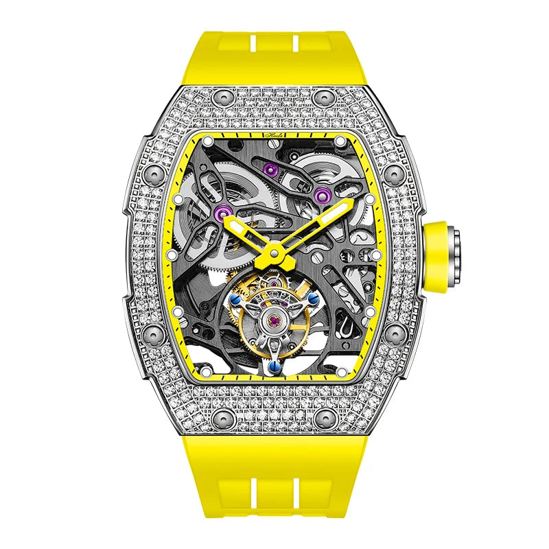 Haofa 1901 Skeleton Automatic Tourbillon Movement Watch For Men Luxury Diamond Case Mechanical Tourbillon Sapphire Mens Watch