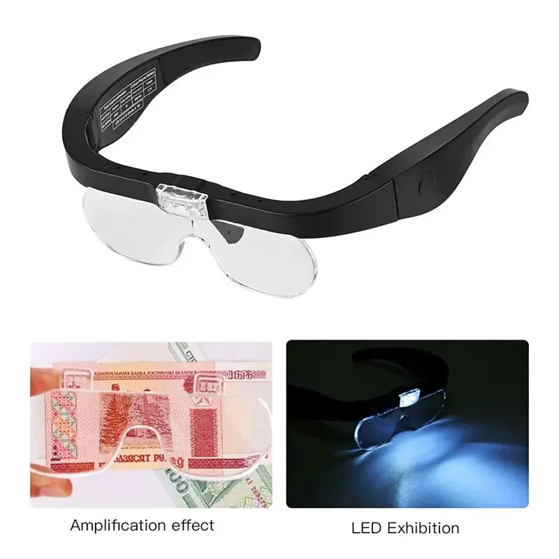 Head-Mounted Magnifying Glasses with LED Light USB Rechargeable
