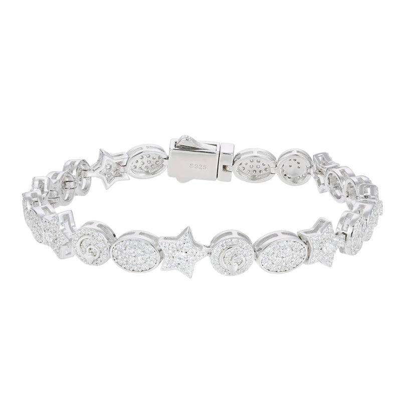 Iced Out Moissanite Star Moon Bracelets – 925 Silver