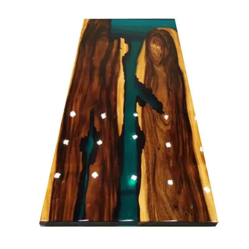 Wooden surface with a glossy finish and embedded lights on a white background