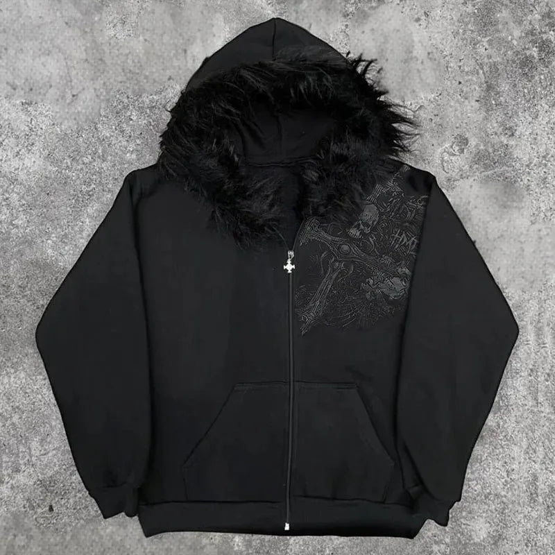 Hoodie Casual Loose Raw Edge Sweatshirt Zipper Hoodie Casual