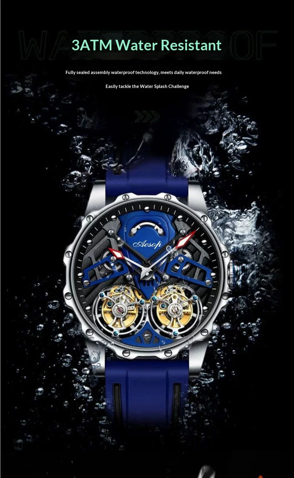 Double Flywheel Tourbillon Mechanical Watch Hollow Skeleton Glow Wristwatch