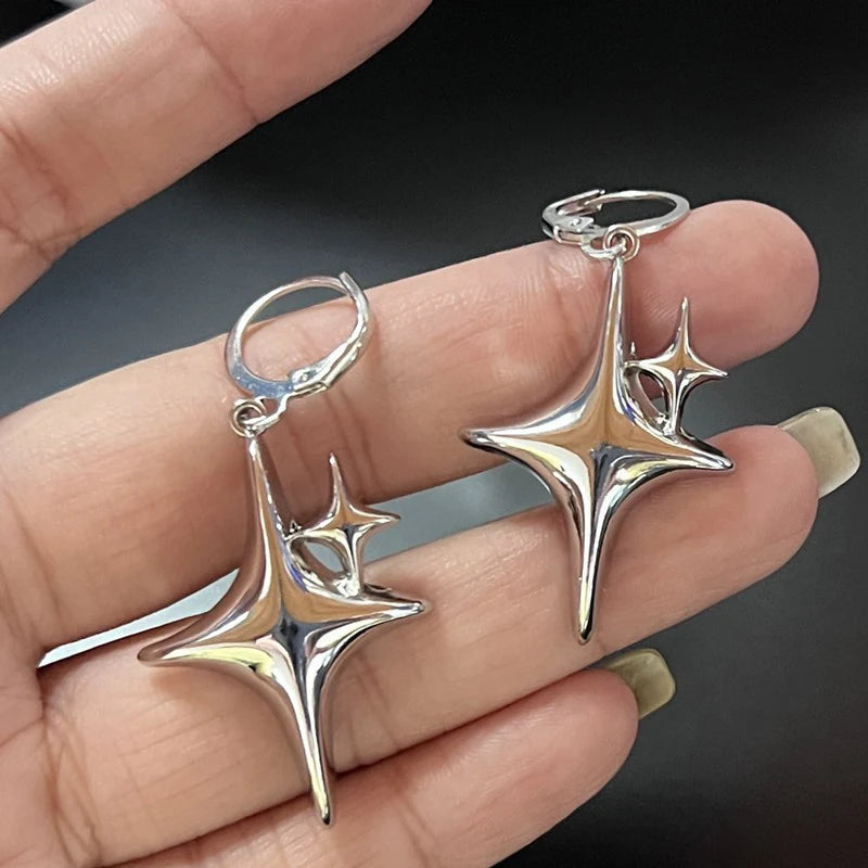 Silver Star & Opal Heart Hoop Earrings Women