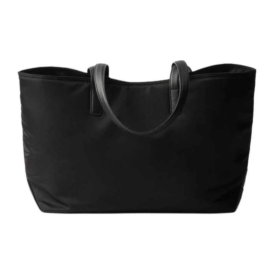 Black tote bag with gray handles on a white background