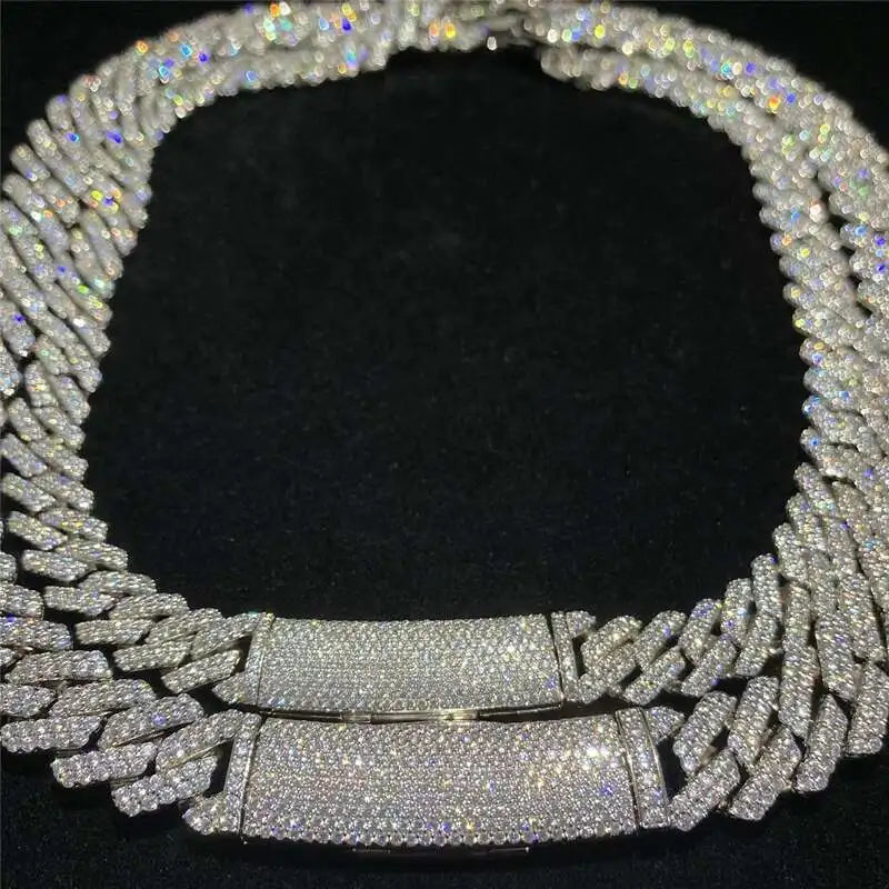 VVS Moissanite Cuban Link Chain 925 Silver 10-14mm