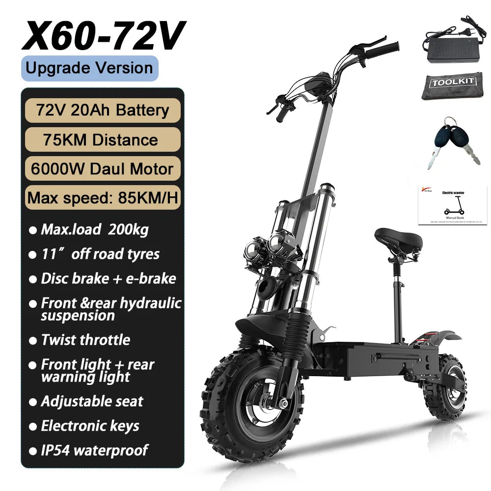 6000W Dual Motor Off-Road E-Scooter 30AH 85KM/H