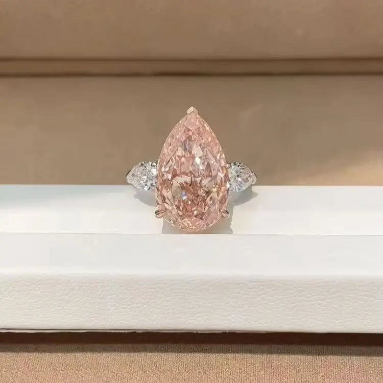 FLORAL IGI 10.5ct Pear Cut Pink VS1 Lab Grown Diamond CVD 18k Certified Pure Gold Engagement Ring Three Stone Laboratory Diamond