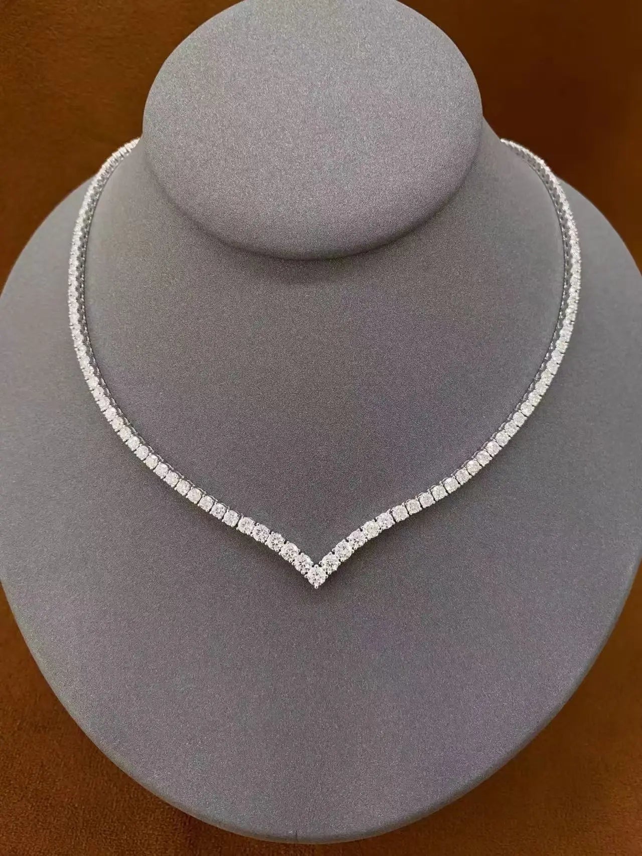 Round Cut Lab Grown Diamond Tennis Necklace, Unisex, 0.07-0.21CT Each, D VVS, 18K 14K Gold, Fine Jewelry Gift for Women Men