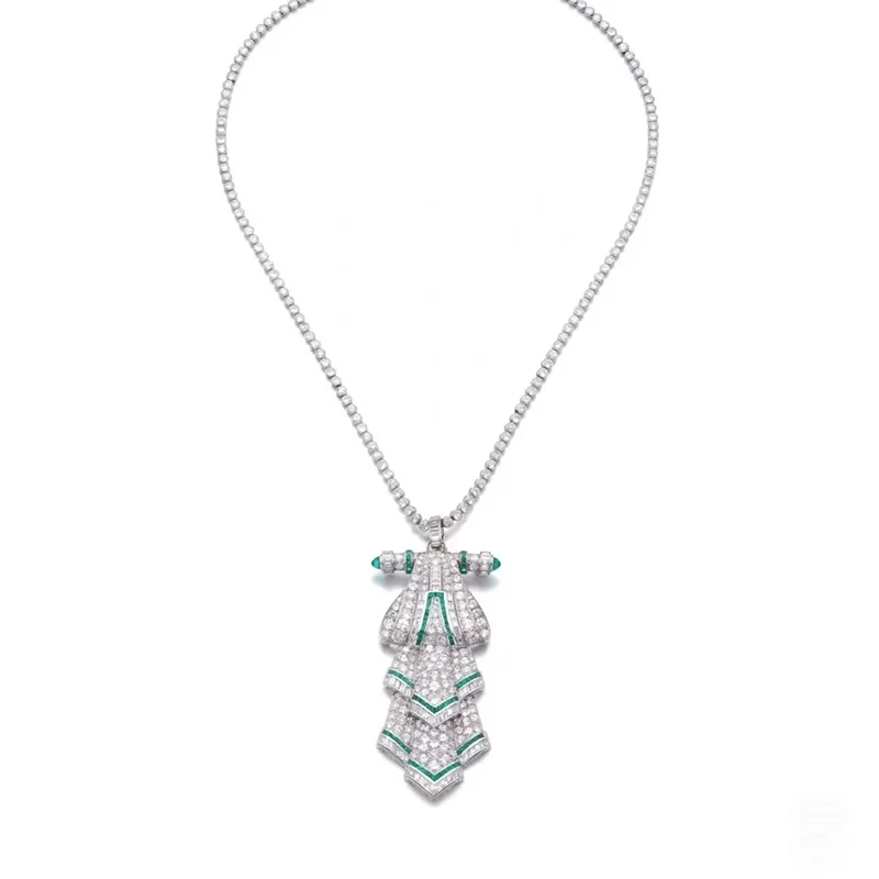 Lab Diamond Brooch Necklace – Round & Emerald Cut Gem