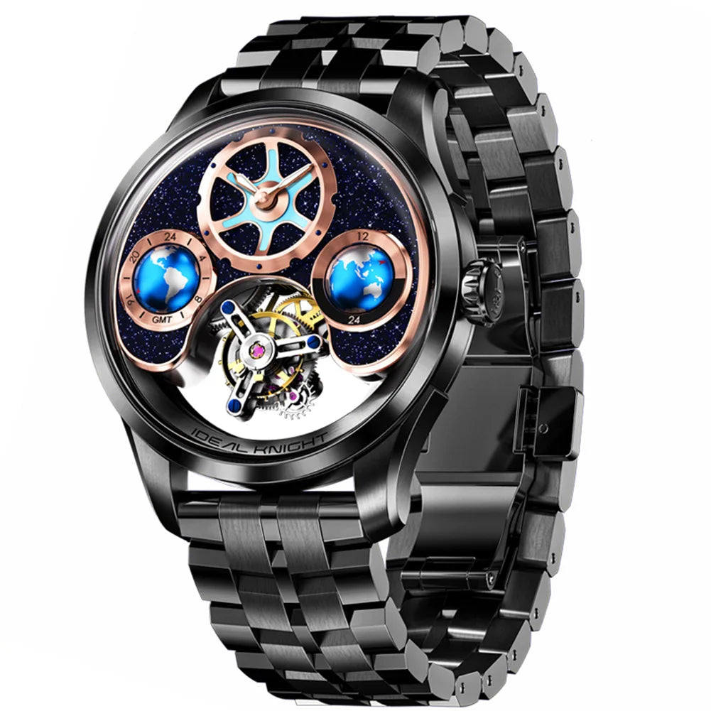 Tourbillon Automatic Watch Dual Time Zone Casual Quality