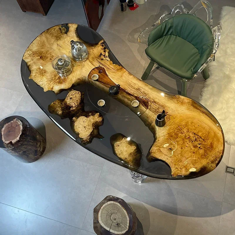 Teglex Epoxy Crystal Coffee Table | Live-Edge Solid Walnut & Rosewood