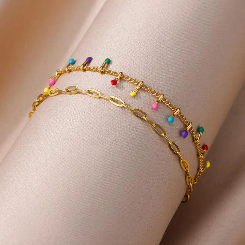 Gold Pearl Chain Anklet – Stainless Steel Beach Bodychain