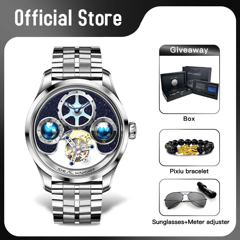 Tourbillon Automatic Watch Dual Time Zone Casual Quality