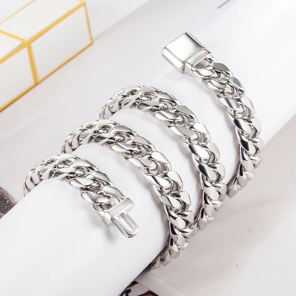 12mm Curb Cuban Chain Necklaces 925 Sterling Silver Link Chain Solid Silver