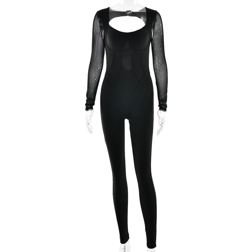 Chic Backless Hollow-Out Yoga Jumpsuit Long Sleeve Gym Suit