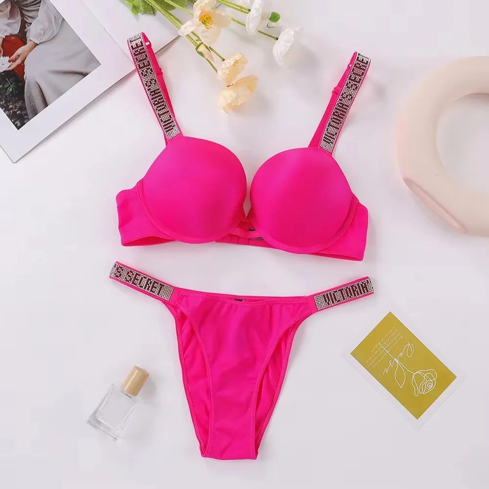 Women's Padded Push Up V-Neck Lingerie Set | Sporty Bra