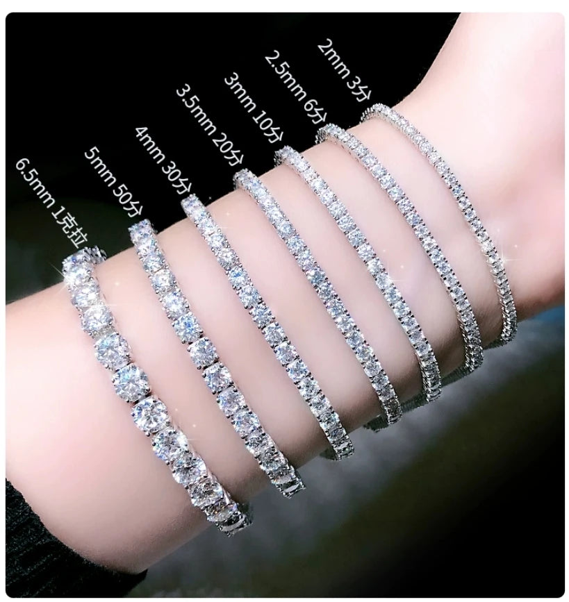 Silver bracelet with varying width options displayed on a wrist.