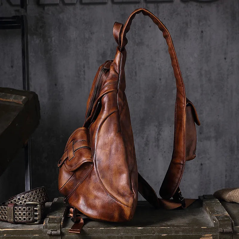 Genuine Leather Premium Chest Bag Shoulder Slung Bag B6 Large Capacity Soft Feel