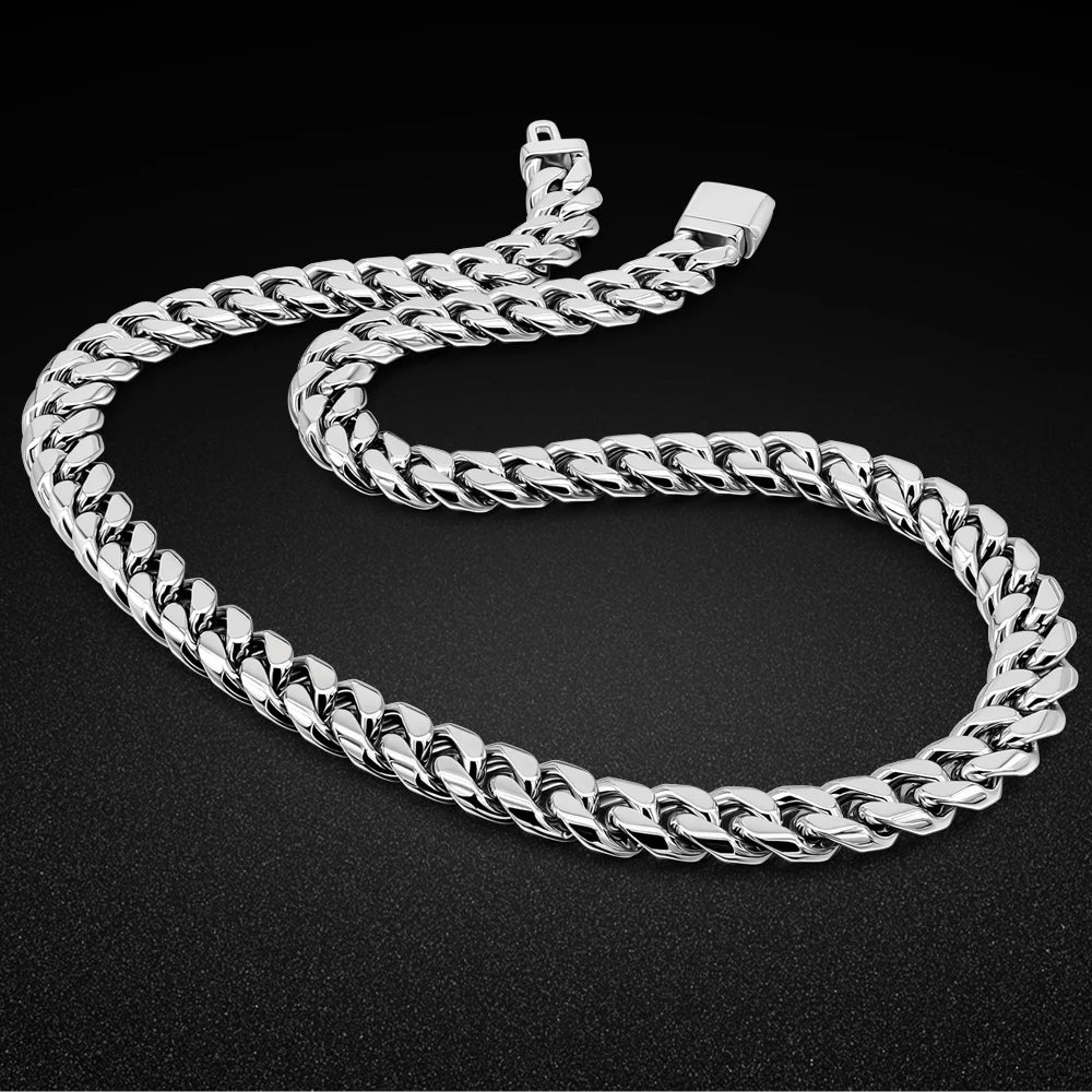 12mm Curb Cuban Chain Necklaces 925 Sterling Silver Link Chain Solid Silver