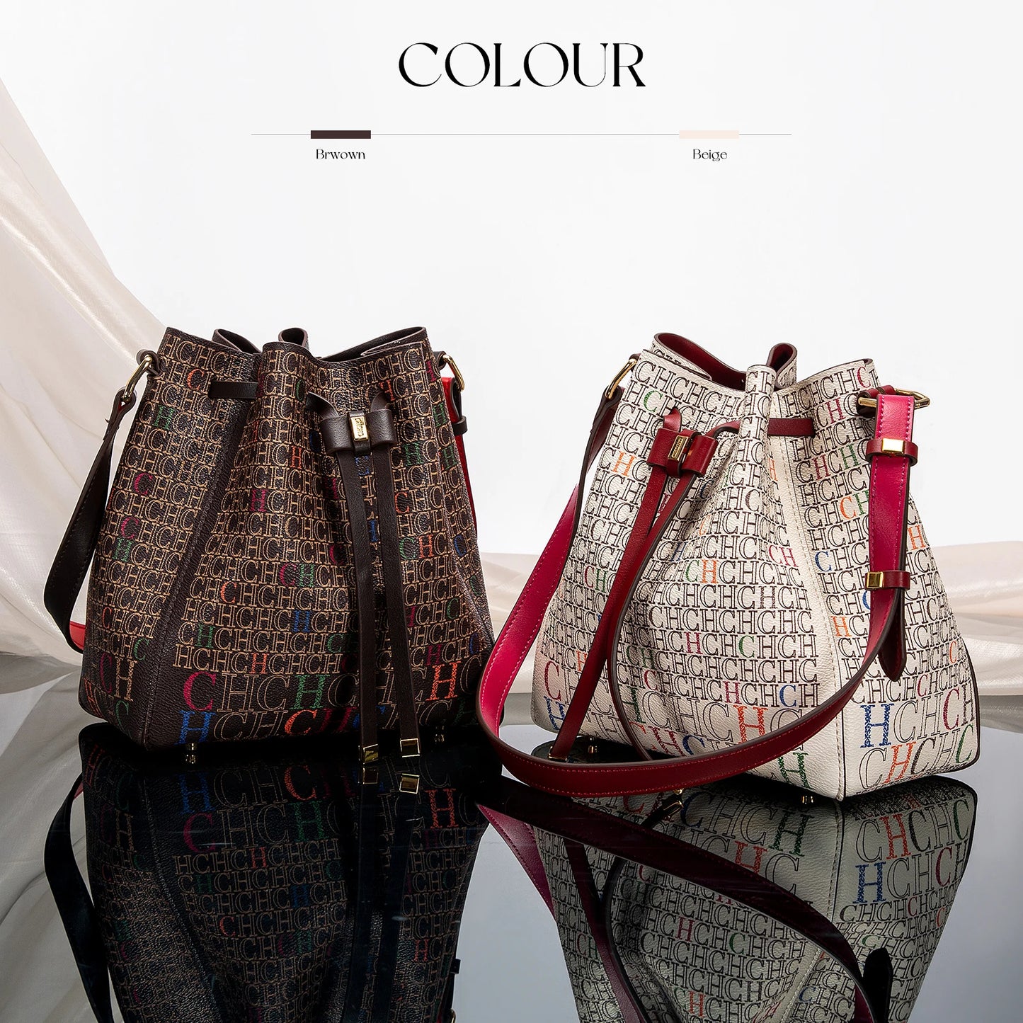 Women's Drawstring Bucket Bag Letter Wallet