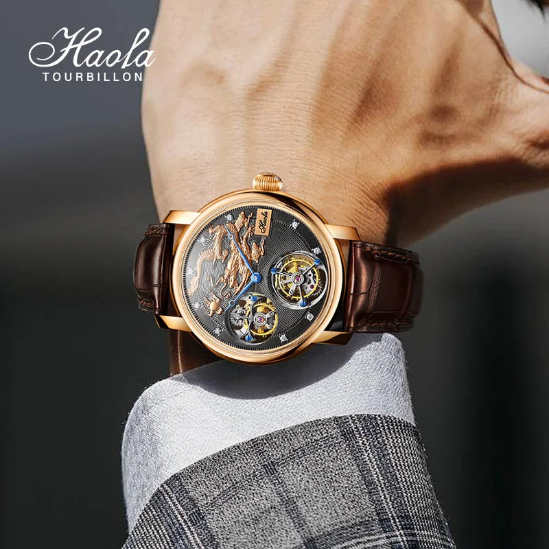 18K Double Tourbillon Watch Diamond Hour Markers