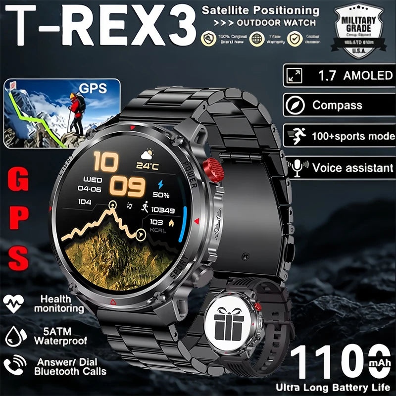 Military Tactical Smartwatch 5ATM GPS 1100mAh Bluetooth Call Men