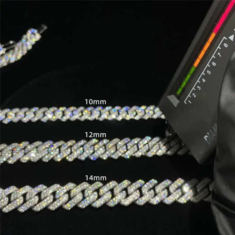 VVS Moissanite Cuban Link Chain 925 Silver 10-14mm