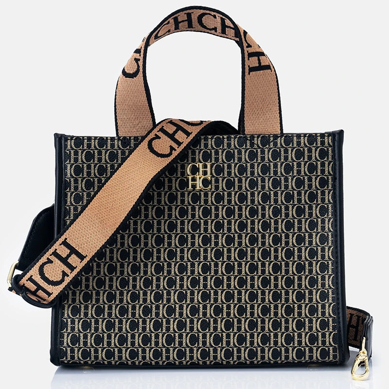 Monogram Print Metal Logo Women's Luxury Handbag