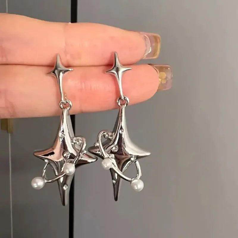 Silver Star & Opal Heart Hoop Earrings Women