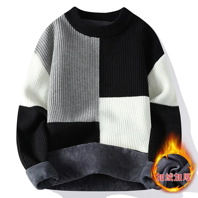 Men's Fleece Striped Knit Pullover Sweater – Up to 4XL