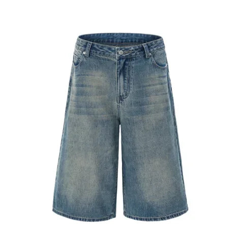 Men's Lightning Crack Denim Shorts – Baggy Wide Leg