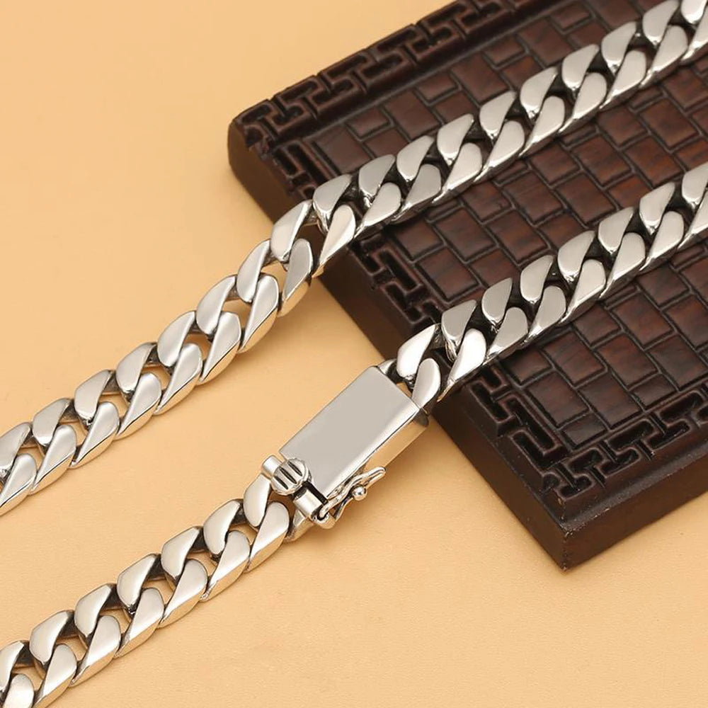 S925 Sterling Silver 15MM Extra-Wide Necklace Cuban Curb Chain Figaro Fine Jewelry