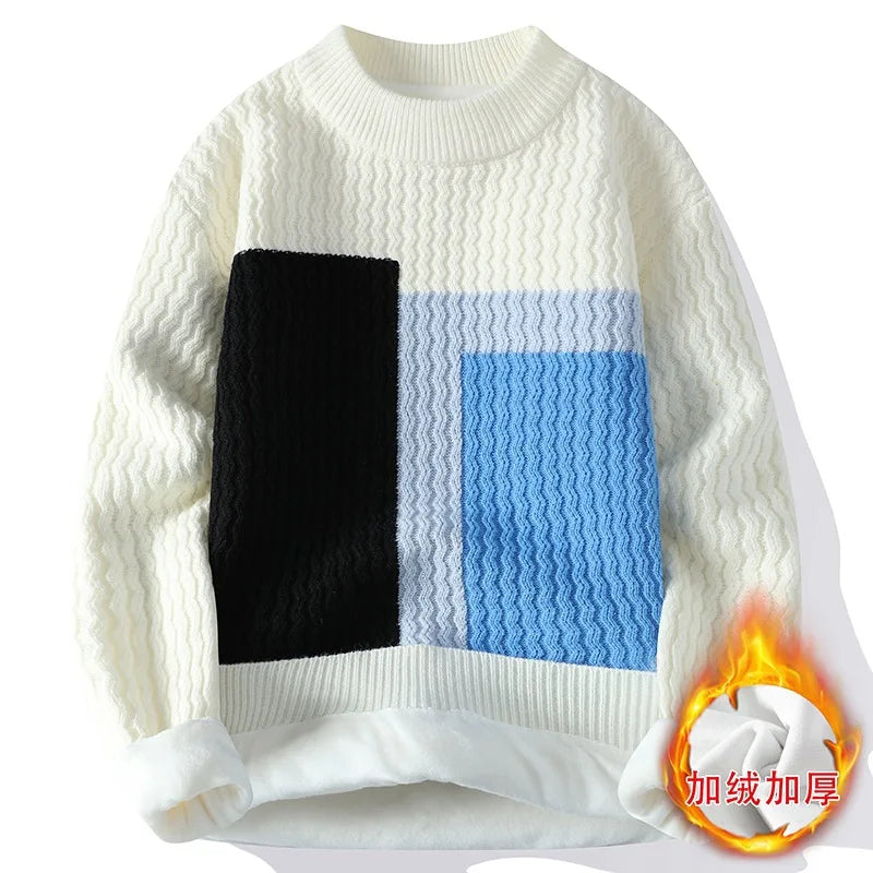 Men's Fleece Striped Knit Pullover Sweater – Up to 4XL