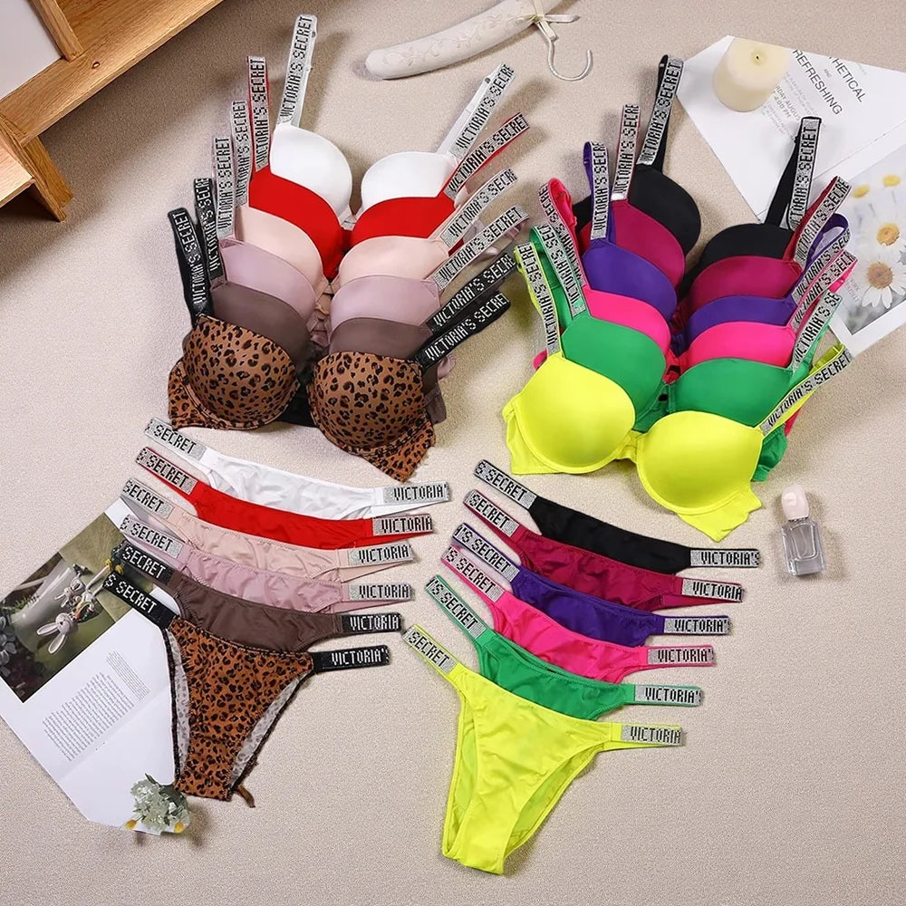 Women's Padded Push Up V-Neck Lingerie Set | Sporty Bra