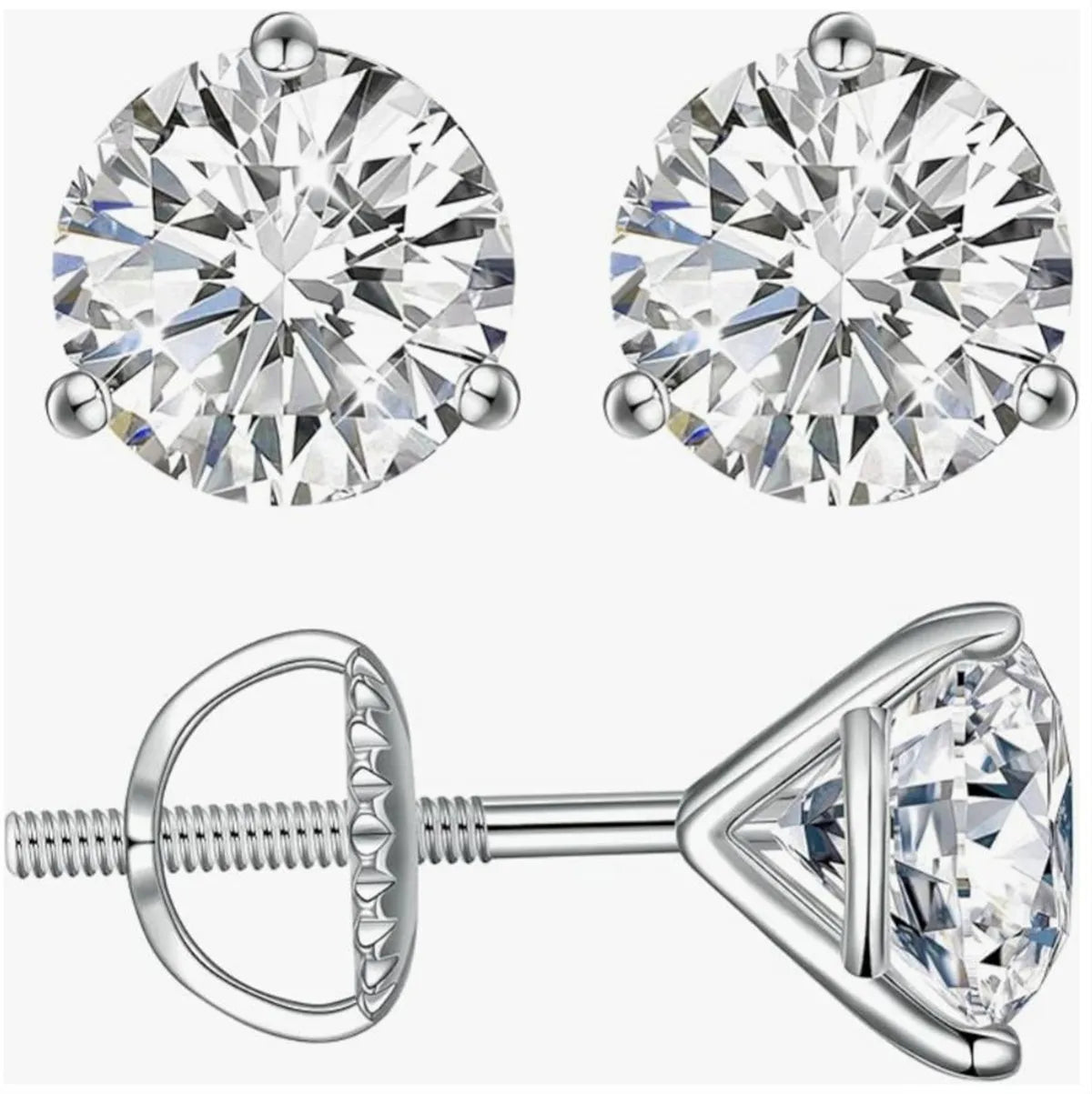 18K Gold 1CT Lab Diamond 3-Claw Earrings Custom