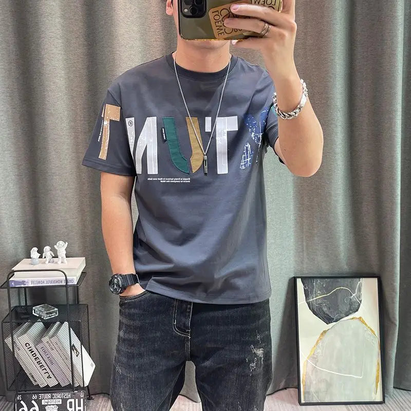Men's Letter Print T-Shirt – Loose Cotton Casual Tshirt