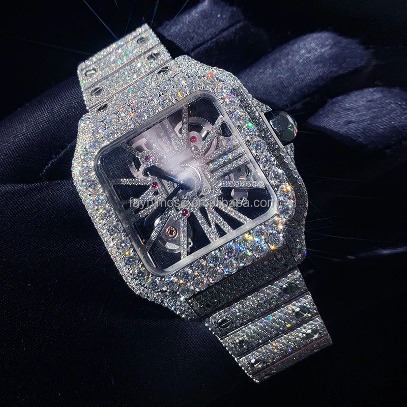 Luxury diamond-encrusted watch on a dark background