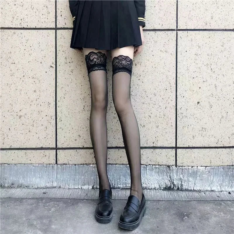 Gothic Lace Thigh High Stockings – Silk Hosiery