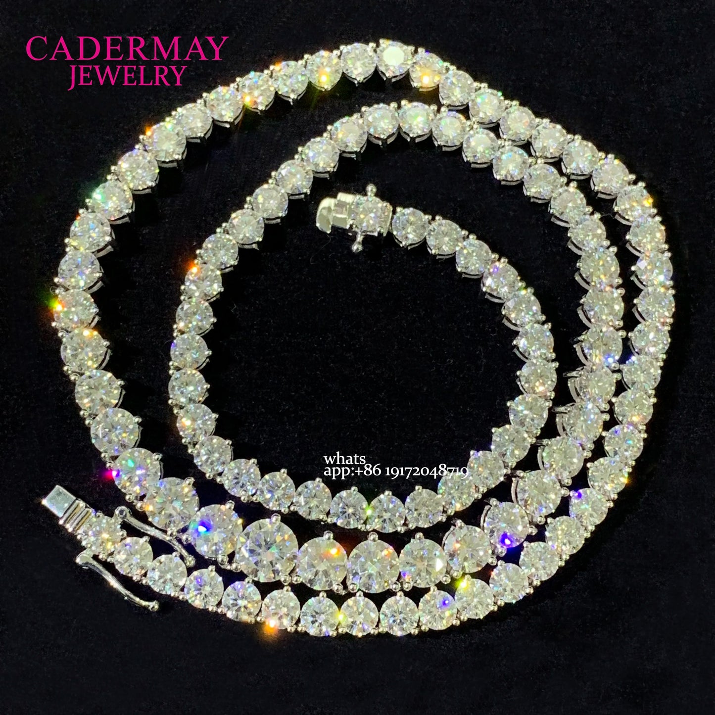 Cadermay Jewelry18k White Gold V-shaped 4mm-6.5mm D VVS1 Moissanite Tennis Necklace for Women Wedding Party Christmas Gift