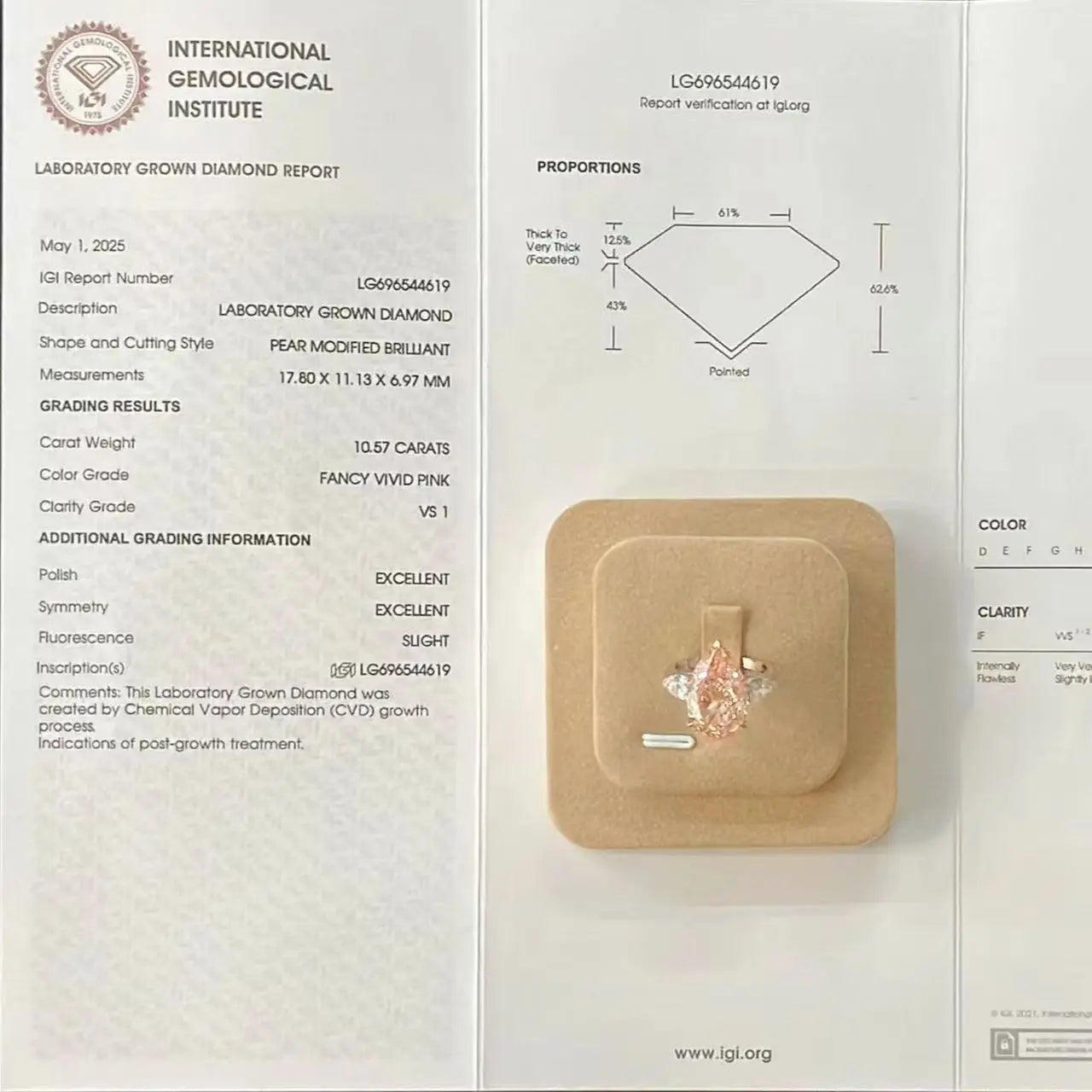 FLORAL IGI 10.5ct Pear Cut Pink VS1 Lab Grown Diamond CVD 18k Certified Pure Gold Engagement Ring Three Stone Laboratory Diamond