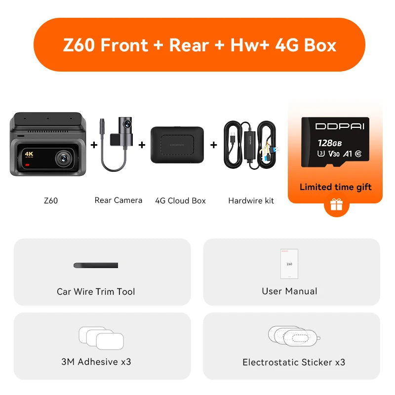 3-Channel Dash Cam GPS WiFi ADAS 24H Parking Monitor