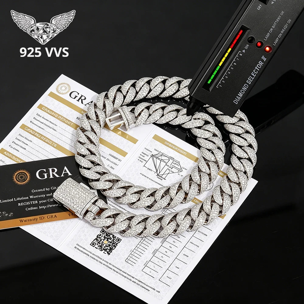 Thick 22mm Inlaid With 5 Rows Rivieras in VVS1 Moissanite Cuban Link Necklace Iced Out 925 Sterling Silver Fine Men's Necklace