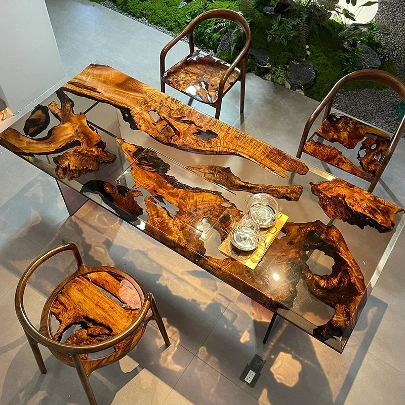 Teglex Epoxy Crystal Coffee Table | Live-Edge Solid Walnut & Rosewood