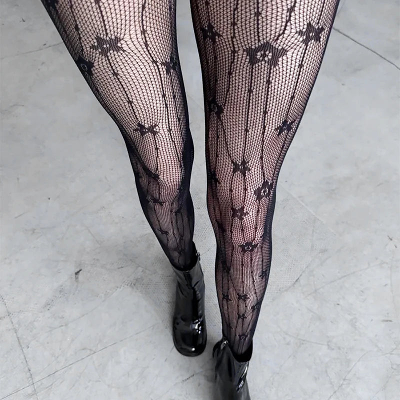 Gothic Fishnet Tights Tattoo Lace Jacquard Pantyhose