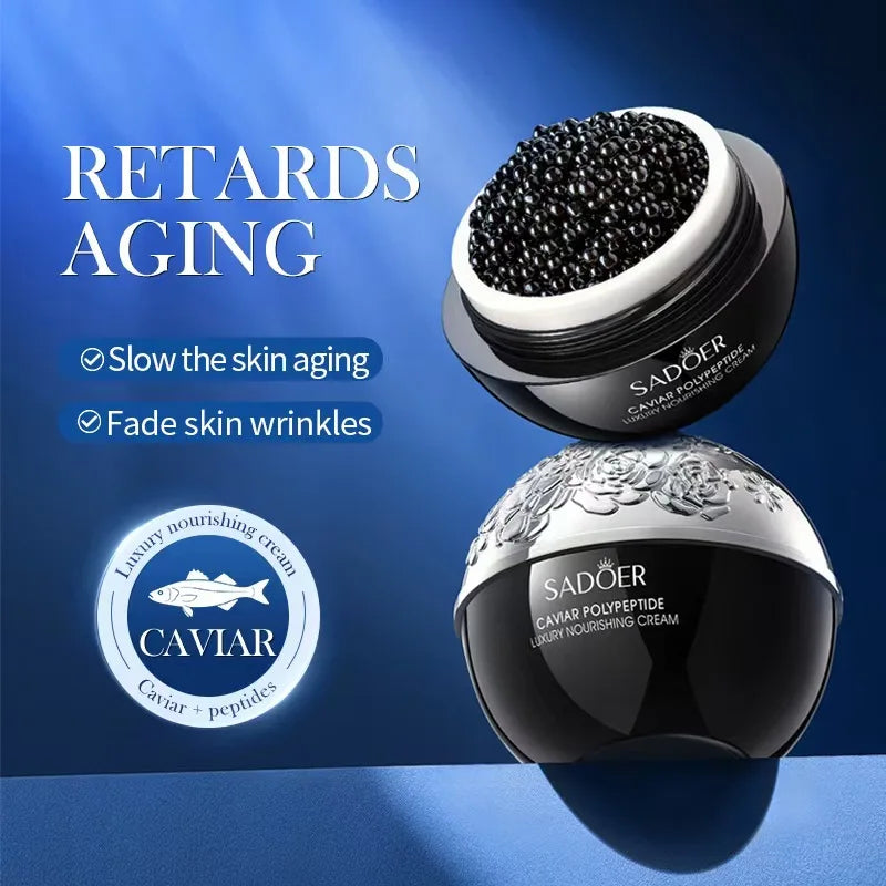 Sadoer caviar polypeptide luxury nourishing cream with text on a blue background
