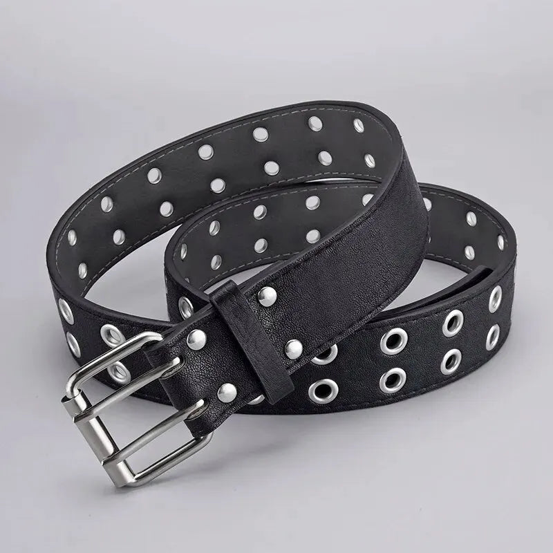 Punk Belt Unisex Double Hole Punch Free Hip Hop Casual